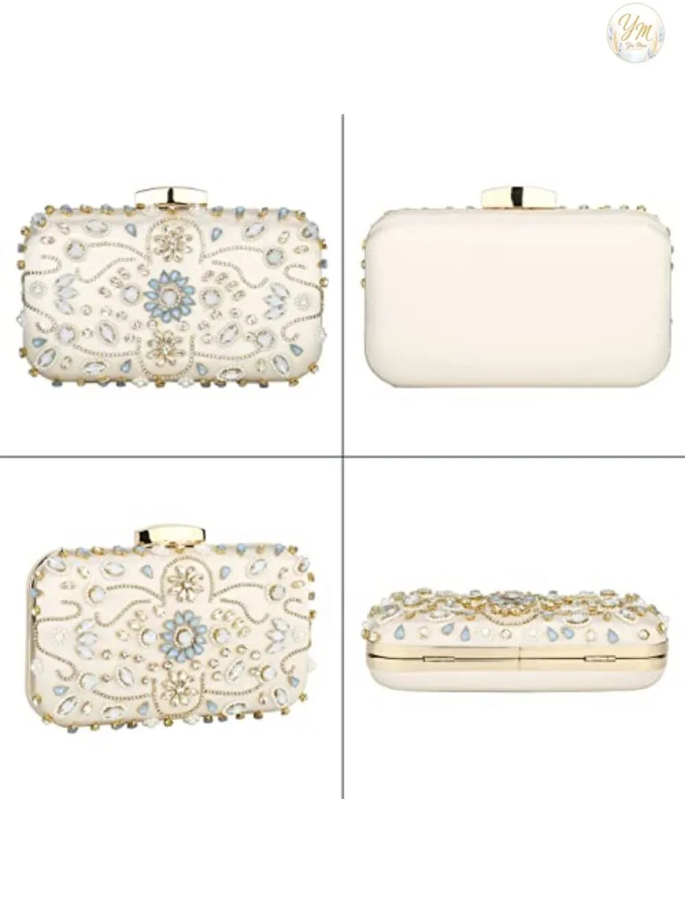 Beaded Evening Clutch Purse Rhinestone Pearl Bridal Wedding Handbag with Chain